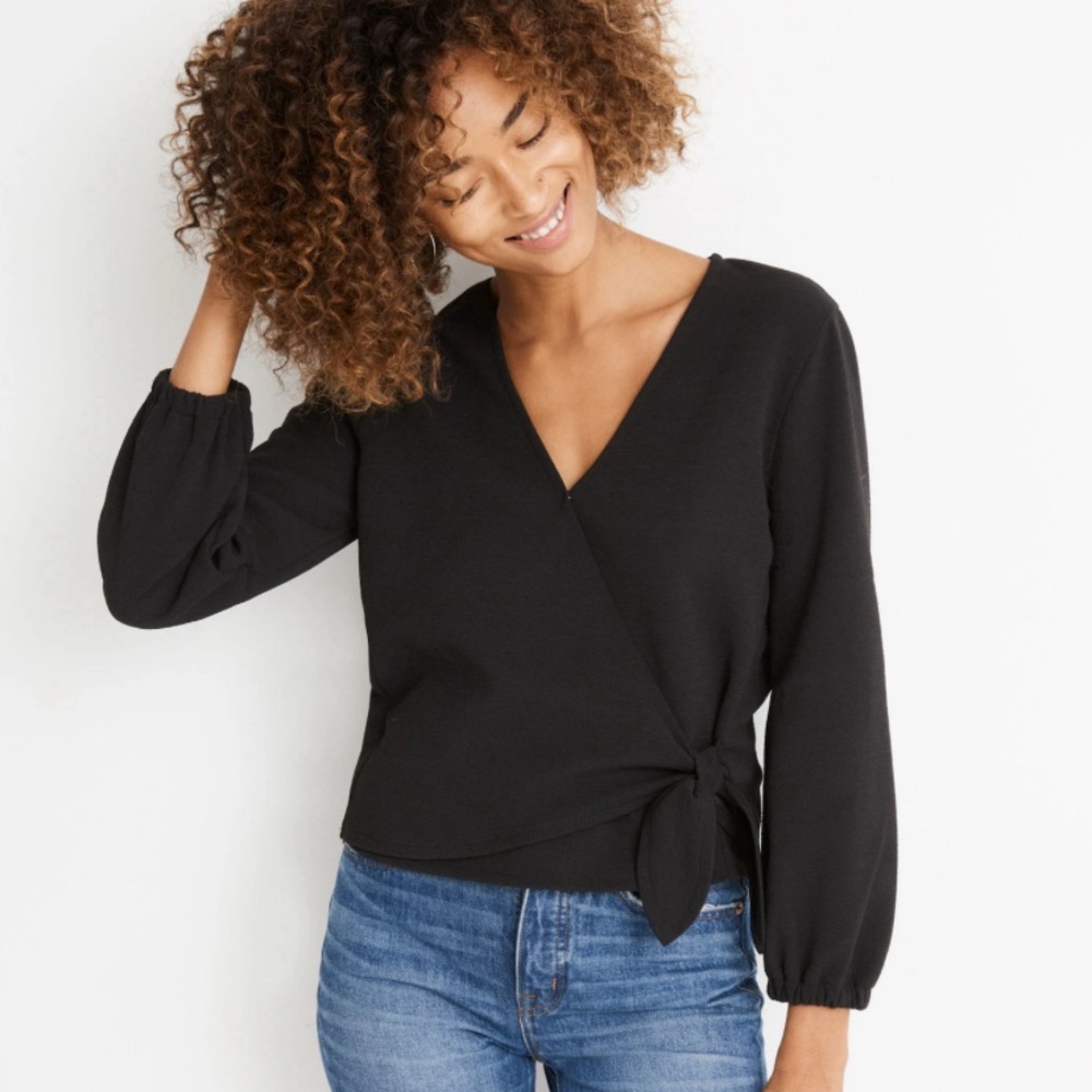 Madewell Crepe Wrap Top Black XS